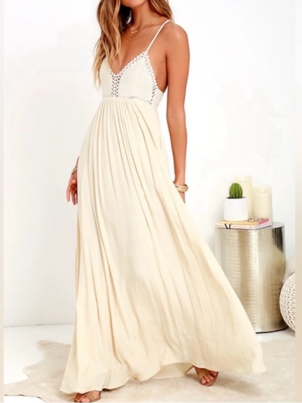 Lulu's Cream Maxi Dress with Crochet Bodice - Picture 2 of 9
